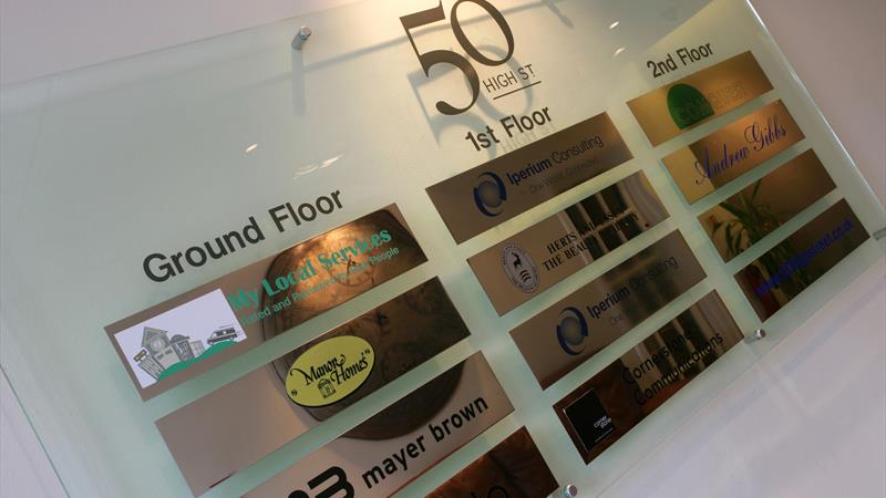 Reception Signage feature tenant logos.