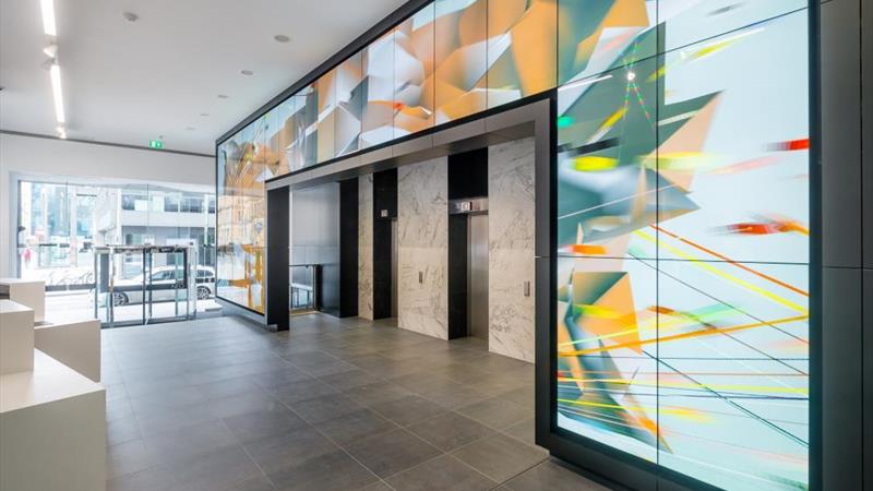 Digital art wall and lift lobby